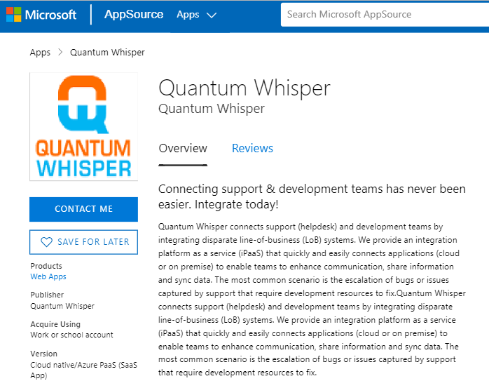 Microsoft Appsource Marketplace Listing